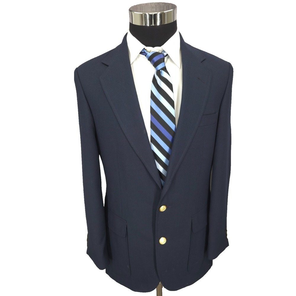 Haggar Imperial Sports Coat Mens 38‎ Blue Blazer Jacket 2 Gold Buttons USA